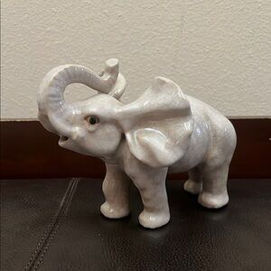 Vtg Elephant Crackle Glazed Ceramic Figurine Trunk Up